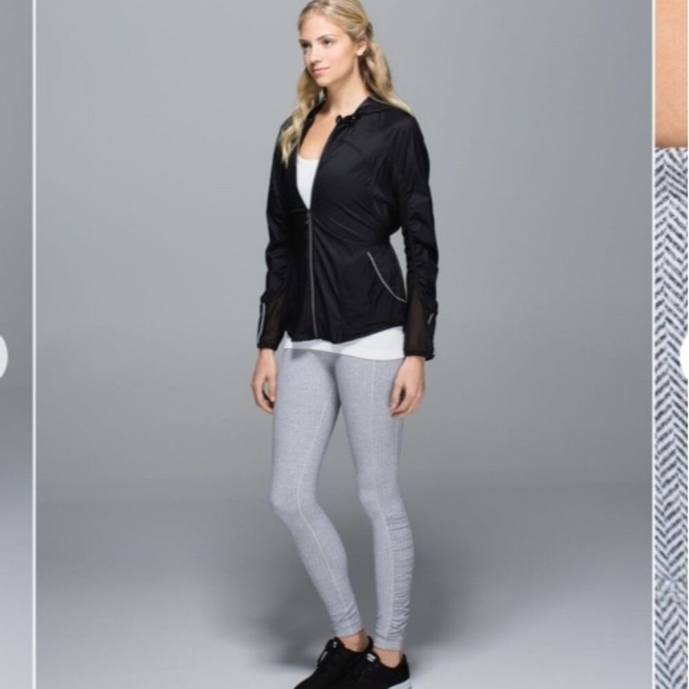 Lululemon Sz 4 Turn Around Tight Leggings Heathered Black White Ruched